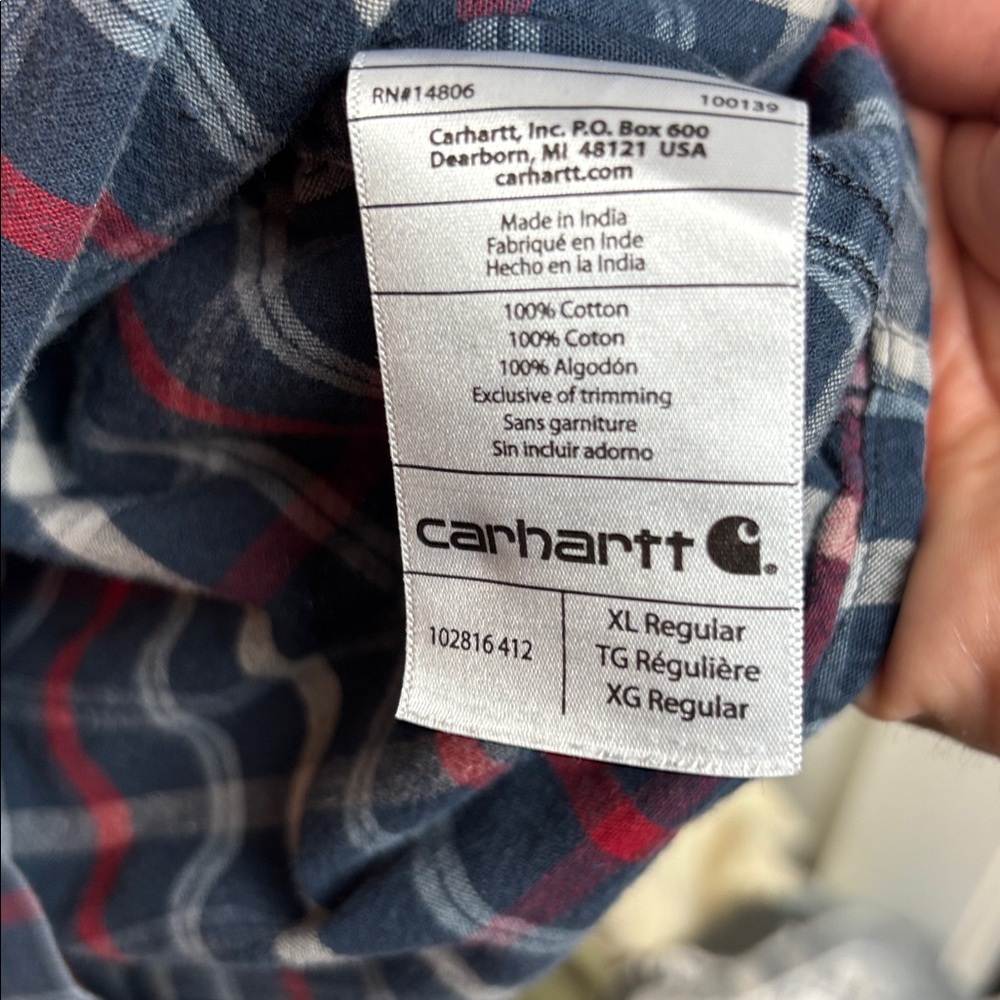 Carharrt Men’s Relaxed Fit Plaid Long Sleeve Work Shirt Blue Red XL Regular - Picture 7 of 7